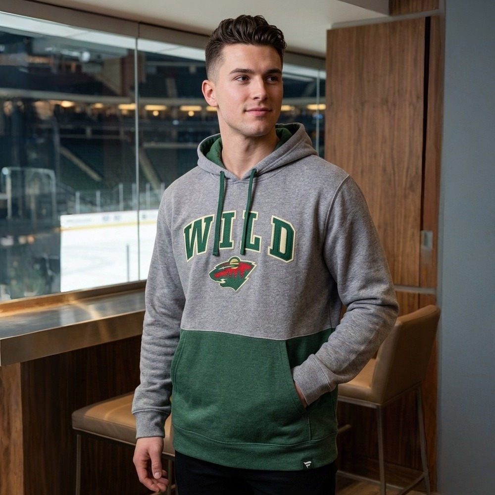 Fanatics Minnesota Wild Hoodie Mens 2XL Gray Green Colorblock Pullover NHL NWT
